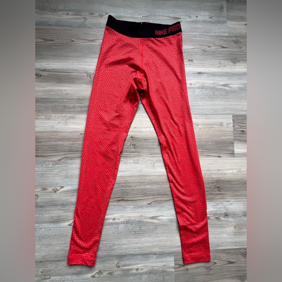 NIKE 685125 Pro Warm Snow Tight NIKE WOMEN'S  Red Black Running Tights Small S - Picture 2 of 7